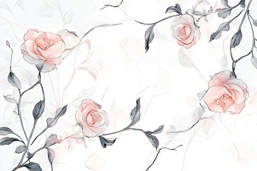 Soft watercolor floral pattern featuring pink roses and delicate leaves on a light background