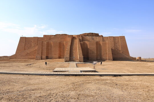 restored ziggurat in ancient Ur, sumerian temple, Iraq