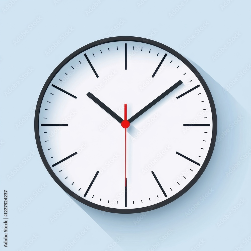 Poster Simple wall clock showing time with minute hand pointing to three and hour hand pointing slightly past twelve. Generative AI