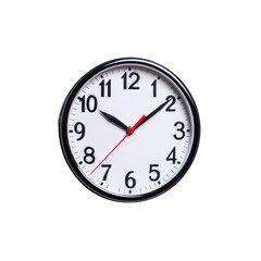 Classic Round Wall Clock with Black Frame and White Face Design isolated on transparent background