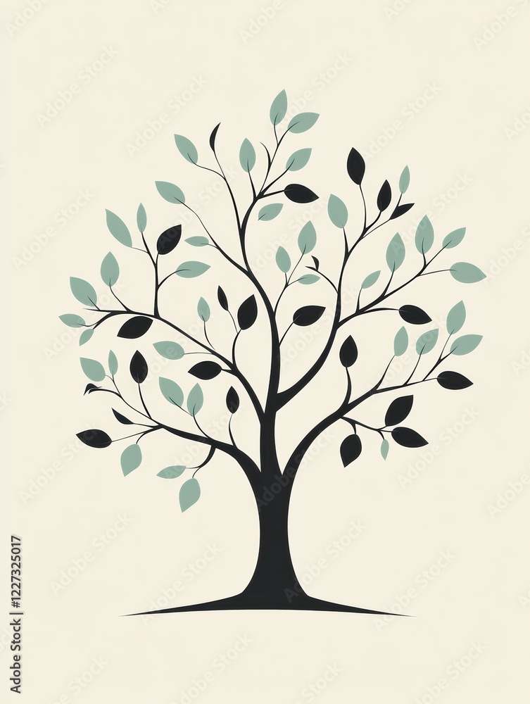 Aufkleber elegant tree icon representing nature with branches and leaves in various shades against a light bac