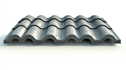 Grey interlocking roof tiles section isolated on white background.