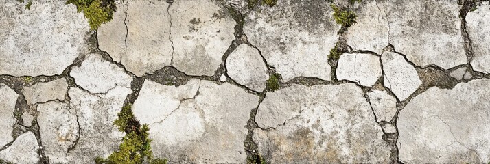 Obraz premium Rustic weathered stone wall with cracks and mossy texture for background use