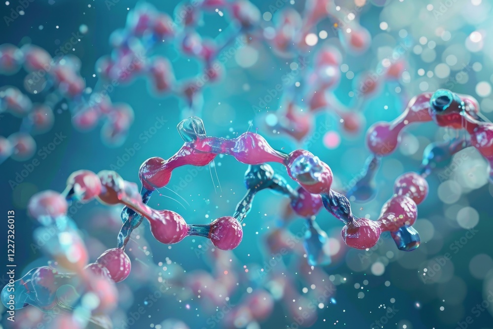 Poster 3d rendering of a complex molecular structure floating in a blue environment