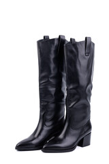 Black women's leather boots. Women's fashionable classic boots.