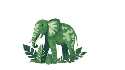 Green elephant isolated on white Flat vector illustration