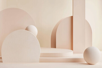 Fototapeta premium Abstract composition of soft pink geometric shapes creating a serene environment with subtle textures