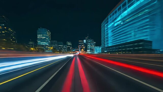 Abstract futuristic background of sci fi technology fast moving neon speed line