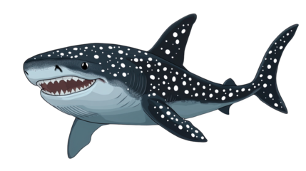 Cartoon shark illustration with a playful design, swimming gracefully in the ocean.