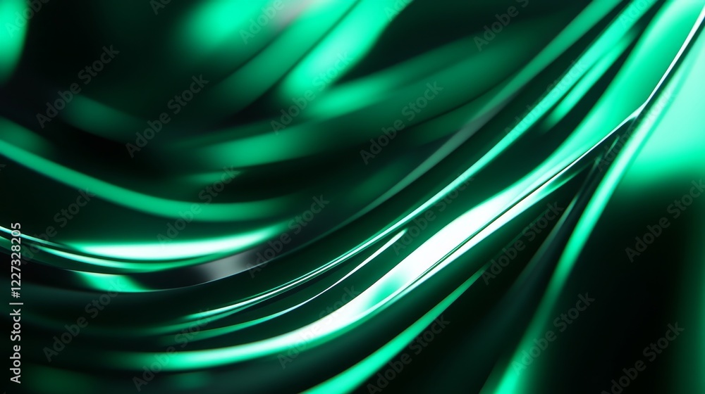 Poster abstract green and black wavy patterns with reflections creating a dynamic visual effect