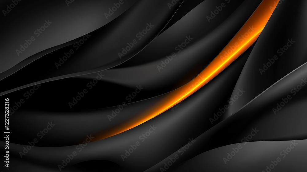 Poster abstract black fabric with flowing waves and a vibrant orange highlight creating a dynamic visual ef