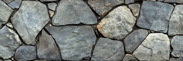 Fototapeta premium Natural stone wall texture featuring large uneven grey rocks for background use