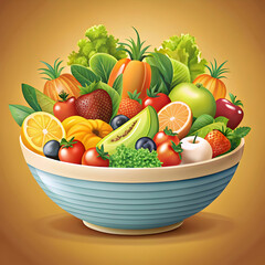 fresh fruit and veggie bowl vector illustration on