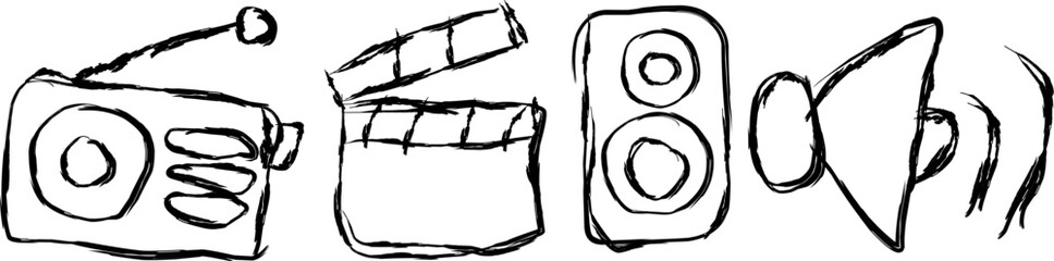 set of music icons in Doodle style, hand drawn music.