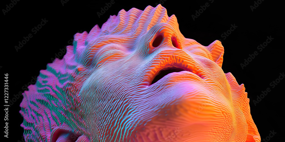 Poster three-dimensional rendered face with layered texture