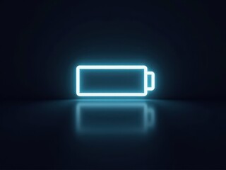 Battery icon glowing in neon blue against a dark background