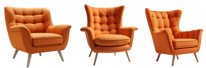 Orange tufted armchair isolated on transparent background