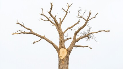 Fototapeta premium Dead leafless tree in a barren landscape with a clear blue sky in the background during the daytime