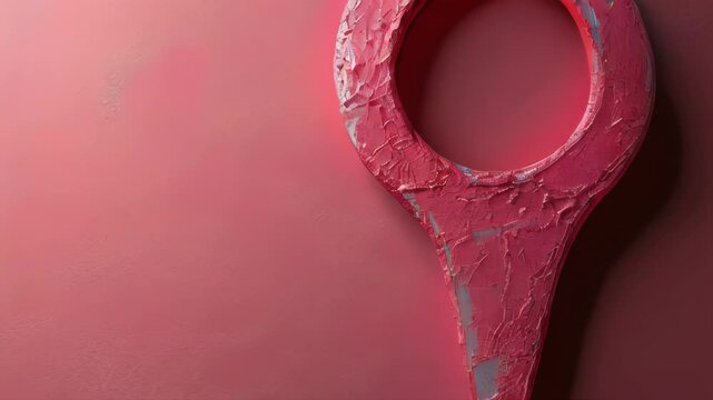 A 3D textured pink location pin symbol against a monochromatic pink background