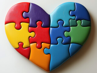 Vibrant heart-shaped puzzle pieces beautifully arranged on a white surface