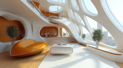 Fototapeta premium A high-rise penthouse condo with a futuristic air purifier complementing the modern interior