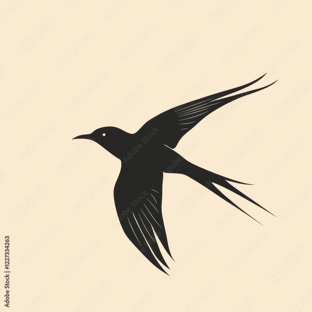 Poster silhouetted bird in flight against a soft beige background showcasing grace and freedom. generative 