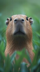 HD Phone Wallpaper Capybara Close Up Portrait Friendly Rodent in Lush Green Vegetation