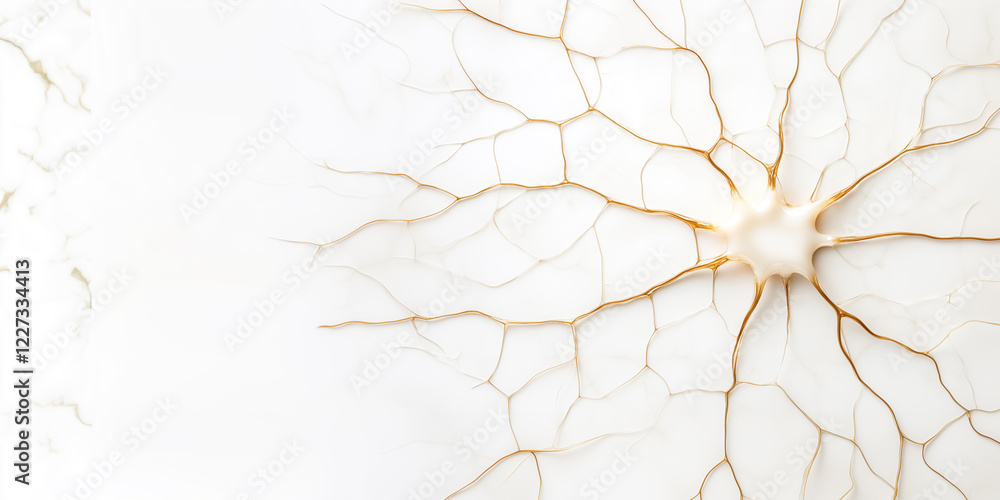 Poster a minimalistic neuron design connects delicate lines, forming a brain network symbol. this visualiza