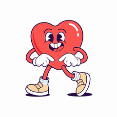 Cool and Stylish Cartoon Heart Mascot, Fun and Lively Character and Confident Smile, Playful and Modern Love Symbol