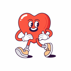 Cool and Stylish Cartoon Heart Mascot, Fun and Lively Character and Confident Smile, Playful and Modern Love Symbol