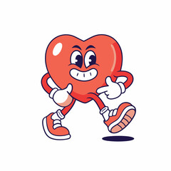Cool and Stylish Cartoon Heart Mascot, Fun and Lively Character and Confident Smile, Playful and Modern Love Symbol