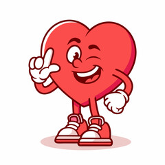 Cool and Stylish Cartoon Heart Mascot, Fun and Lively Character and Confident Smile, Playful and Modern Love Symbol