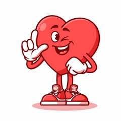 Cool and Stylish Cartoon Heart Mascot, Fun and Lively Character and Confident Smile, Playful and Modern Love Symbol