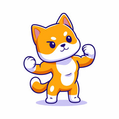 Muscular Shiba Inu Cartoon Mascot, Strong and Determined Dog Character with Confident Stance, Playful and Powerful Furry Athlete for Fitness, Sports, and Dog Lovers