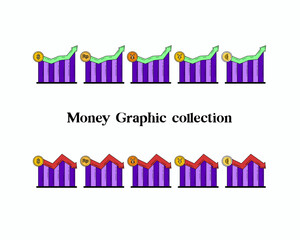 Set of currency chart like dollar, rupiah, yen, yuan, euro with up and down arrows on white background