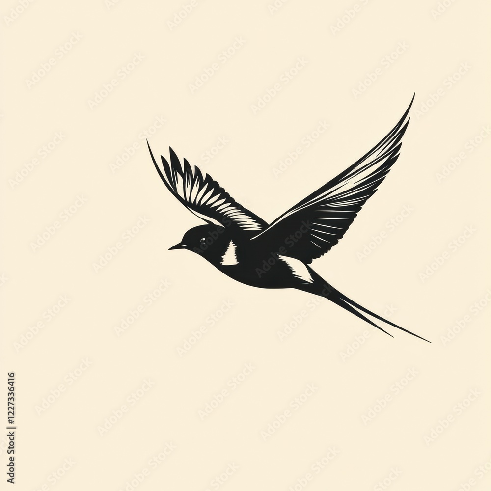 Poster elegant black bird in mid flight showcasing its sleek wings against a simple background. generative 