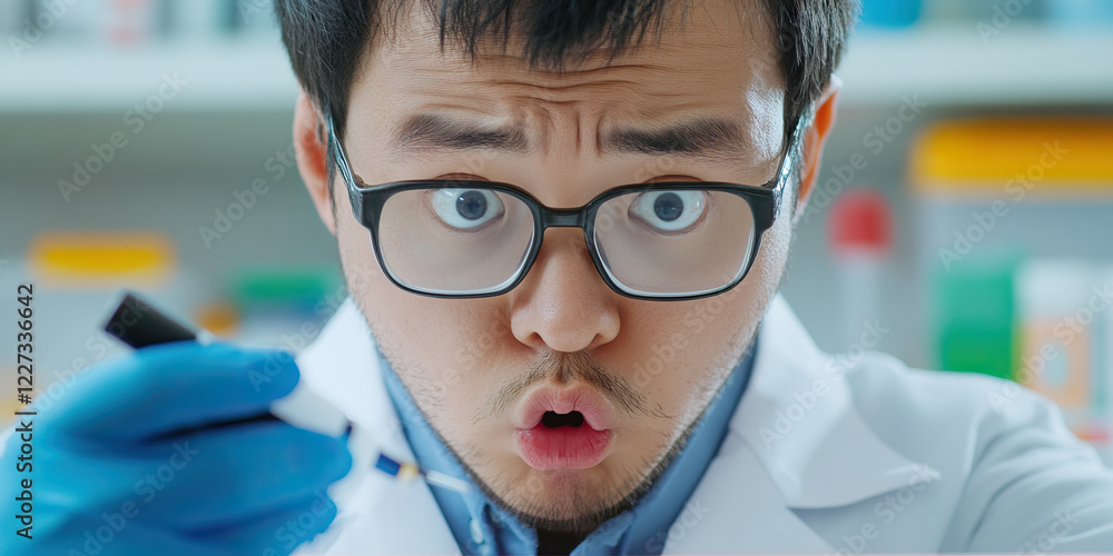 Poster close-up of scientist with marker in laboratory