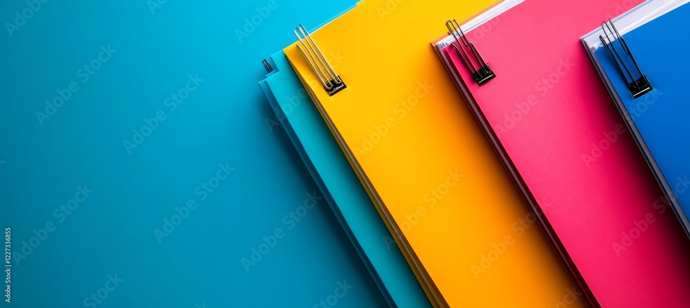 Poster colorful document map on blue background. business company finance data. generative ai technology.