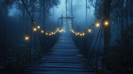Obraz premium Forest Suspension Bridge Night