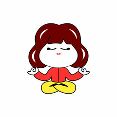 Serene and Peaceful Cute Cartoon Woman Meditating, Calm and Relaxed Character in a Tranquil Pose, Mindfulness and Wellness Mascot for Meditation, Yoga, and Self-Care Branding