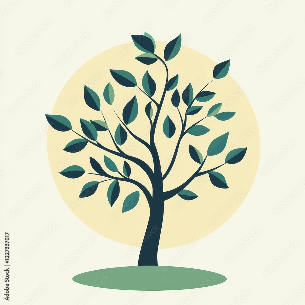 Leinwandbilder green tree icon with branches and leaves in a simple round background representing nature and growth