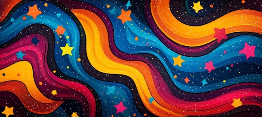 Abstract space star and wavy wave background. For commerce, business, ads, poster, banner, creative, art design. Generative AI technology.	
