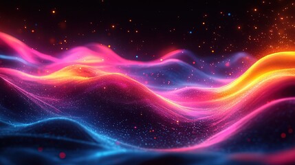 Obraz premium Colorful abstract energy waves flowing in dark space with particles