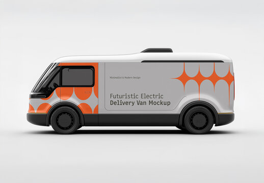 Futuristic Electric Delivery Van Mockup &ndash; Sleek, Minimalist, and Modern Commercial Vehicle Design for Branding and Advertising, Generated with AI