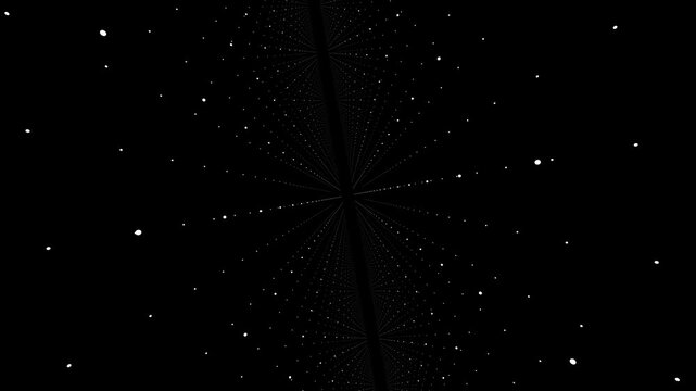 minimalist grid with dots in cyberspace in parallax motion, black and white background with 3d abstract organized space