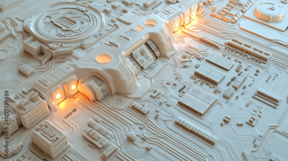 Poster a white texture background of a printed circuit board, suitable for computer technology. room for te