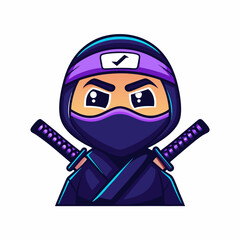 Cartoon Ninja Character with Purple Headband and Dual Swords, Bold and Stealthy Illustration of a Skilled Fighter © chocobibi