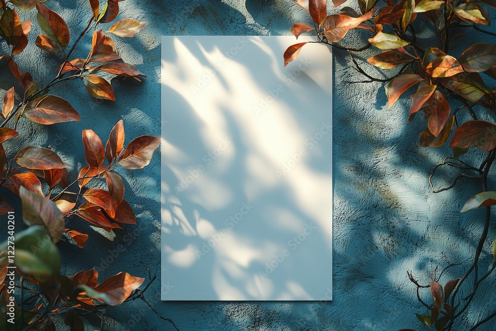 Poster a mockup of an empty white vertical rectangle poster or business card laid out flat, showcasing a di