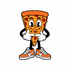 Cartoon Slice of Pizza Character with Sneakers, Fun and Playful Illustration of a Food Mascot, Cheesy and Happy