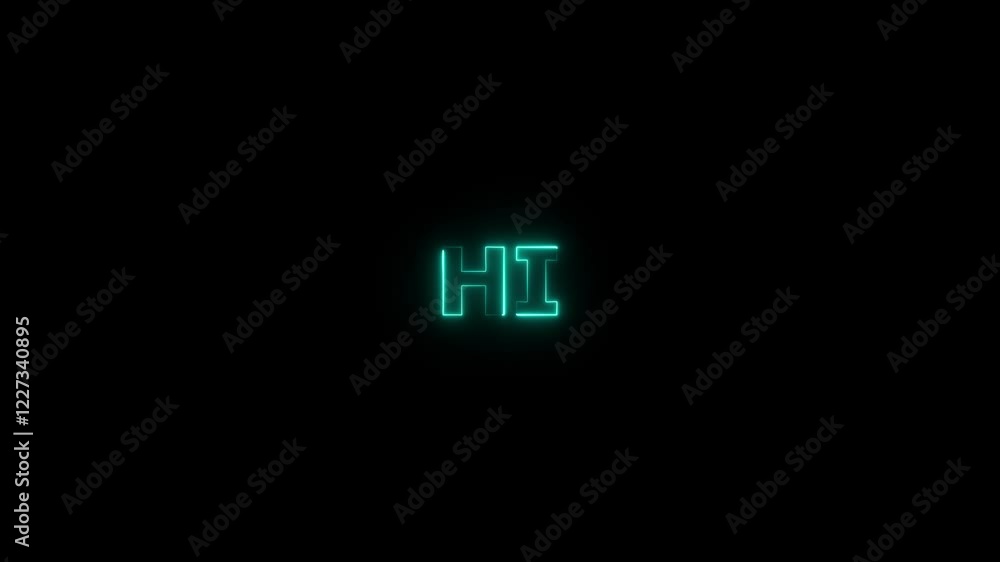Poster neon glowing hi message speech bubble icon and symbol animation on black background.neon sign hi ico